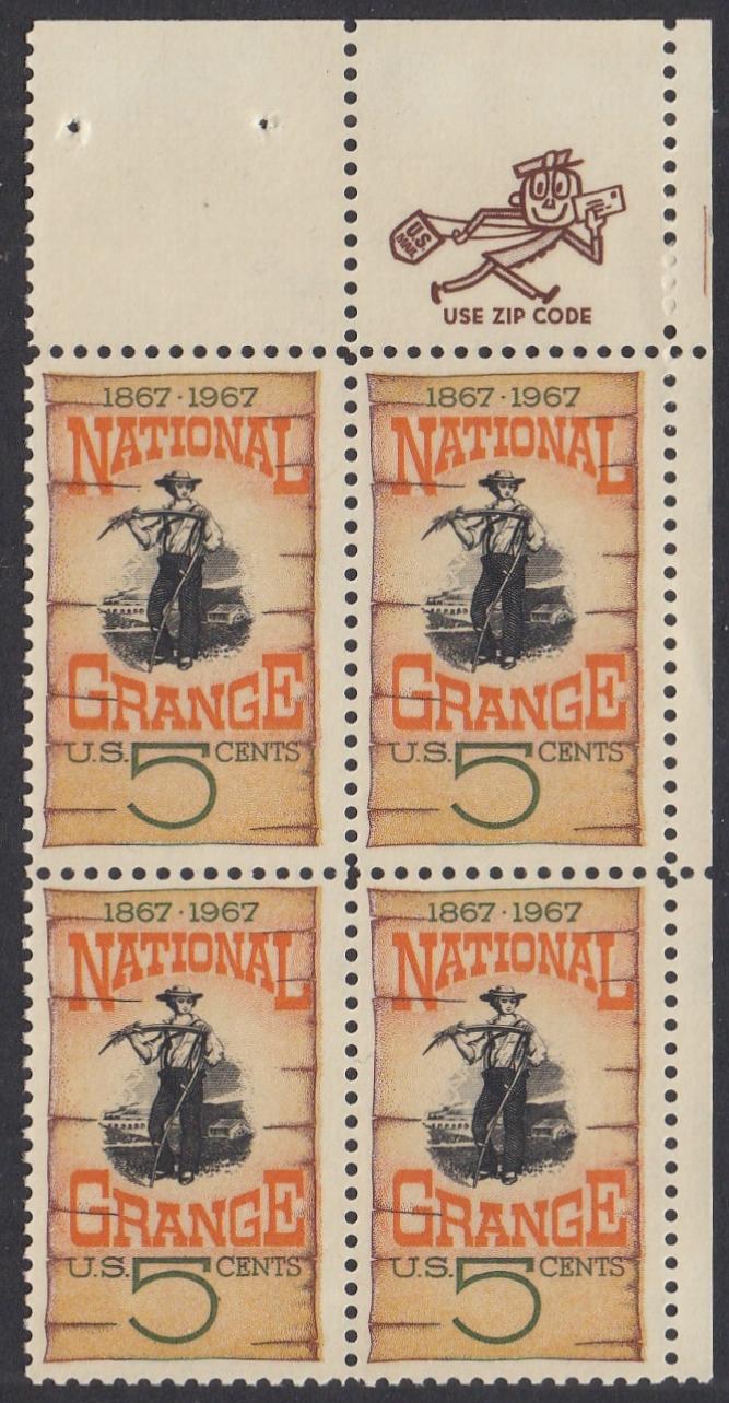 # 1323 (1967) National Grange - Mr. Zip, BK/4, UR, MNH