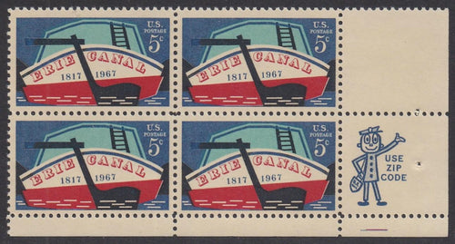 # 1325 (1967) Erie Canal - Mr. Zip, BK/4, LR, MNH