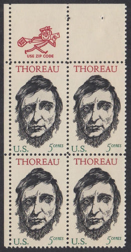 # 1327 (1967) Thoreau - Mr. Zip, BK/4, UL, MNH