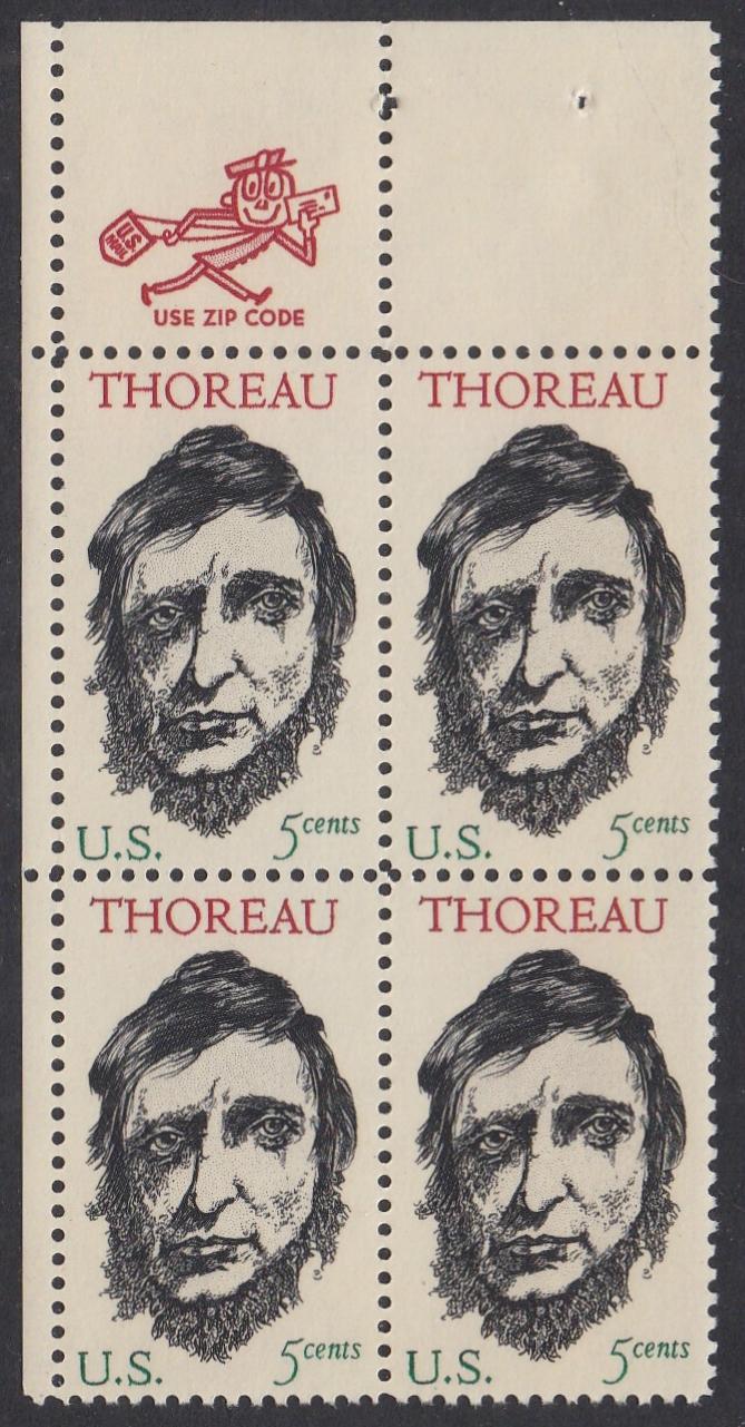 # 1327 (1967) Thoreau - Mr. Zip, BK/4, UL, MNH