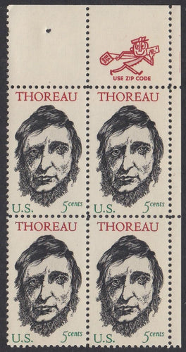 # 1327 (1967) Thoreau - Mr. Zip, BK/4, UR, MNH
