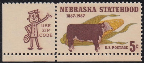 # 1328 (1967) Nebraska - Mr. Zip, Sgl, LL, MNH