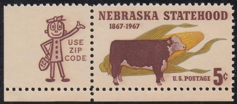 # 1328 (1967) Nebraska - Mr. Zip, Sgl, LL, MNH