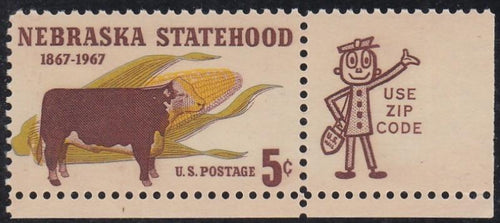 # 1328 (1967) Nebraska - Mr. Zip, Sgl, LR, MNH