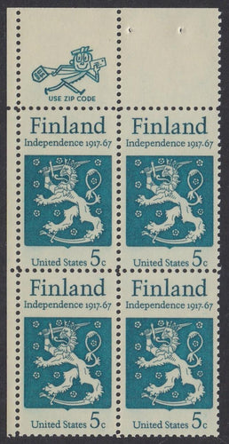 # 1334 (1967) Finland - Mr. Zip, BK/4, UL, MNH