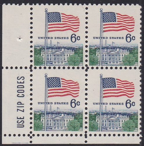 # 1338 (1966) Flag over White House, Tagged - Zip BK/4, LL, MNH