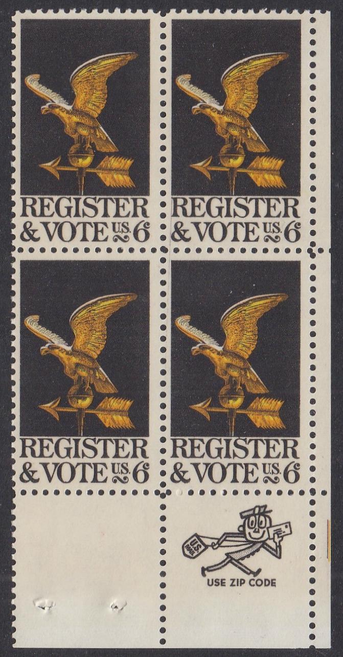 # 1344 (1968) Vote - Mr. Zip, BK/4, LR, MNH