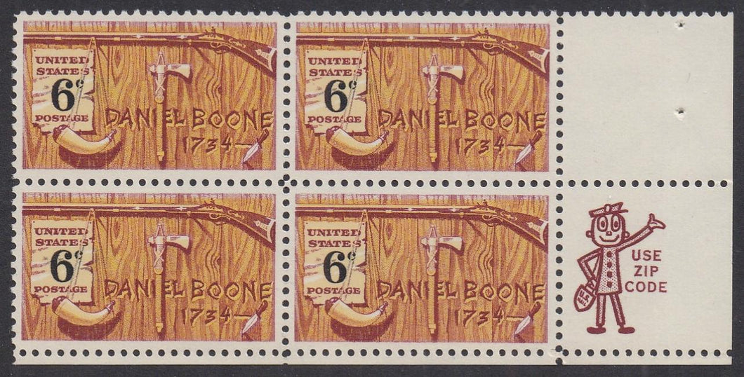 # 1357 (1968) Boone - Mr. Zip, BK/4, LR, MNH