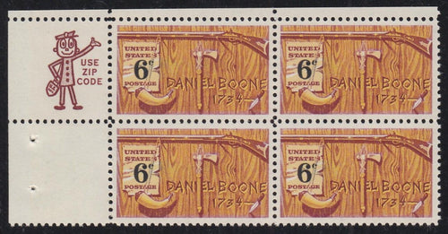 # 1357 (1968) Boone - Mr. Zip, BK/4, UL, XF MNH