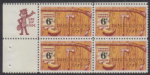 # 1357 (1968) Boone - Mr. Zip, BK/4, UL, MNH