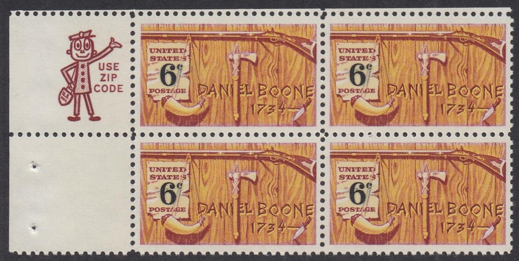# 1357 (1968) Boone - Mr. Zip, BK/4, UL, MNH