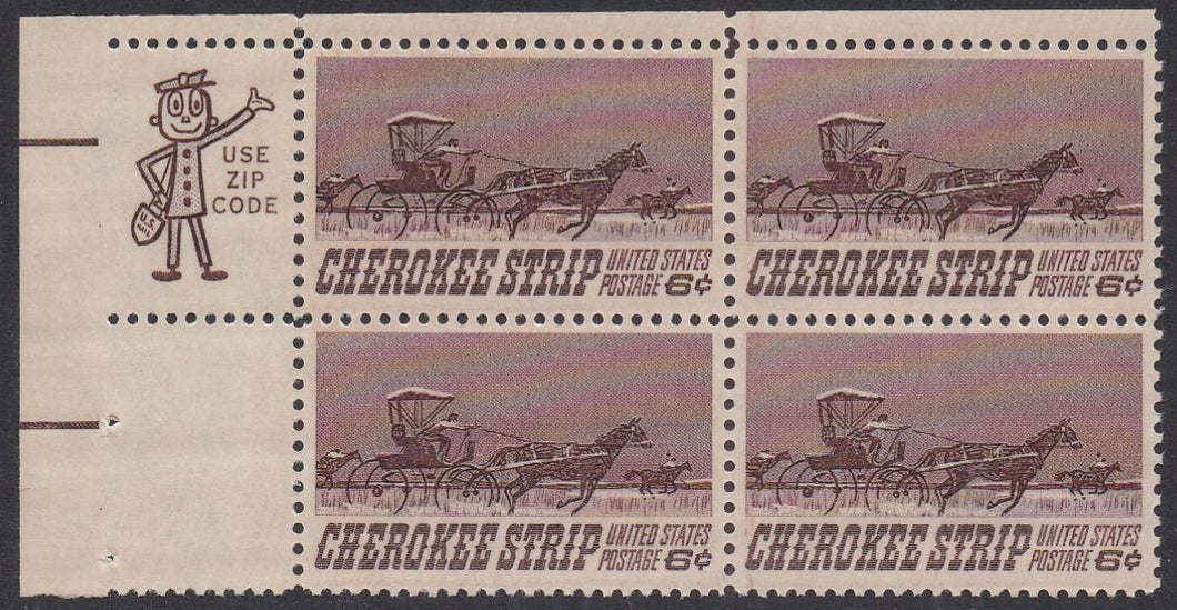 # 1360 (1968) Cherokee Strip - Mr. Zip, BK/4, UL, MNH