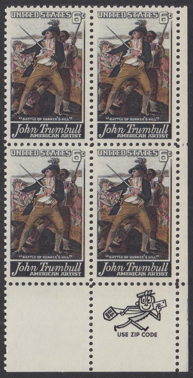 # 1361 (1968) Trumbull - Mr. Zip, BK/4, LR, XF MNH