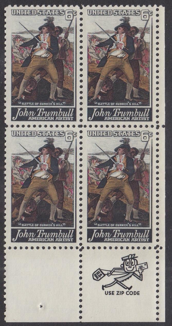 # 1361 (1968) Trumbull - Mr. Zip, BK/4, LR, MNH