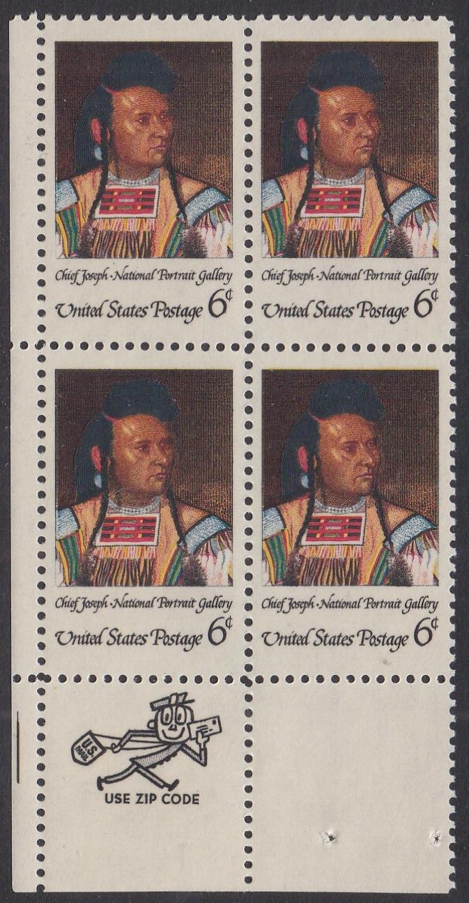 # 1364 (1968) American Indian - Mr. Zip, BK/4, LL, MNH