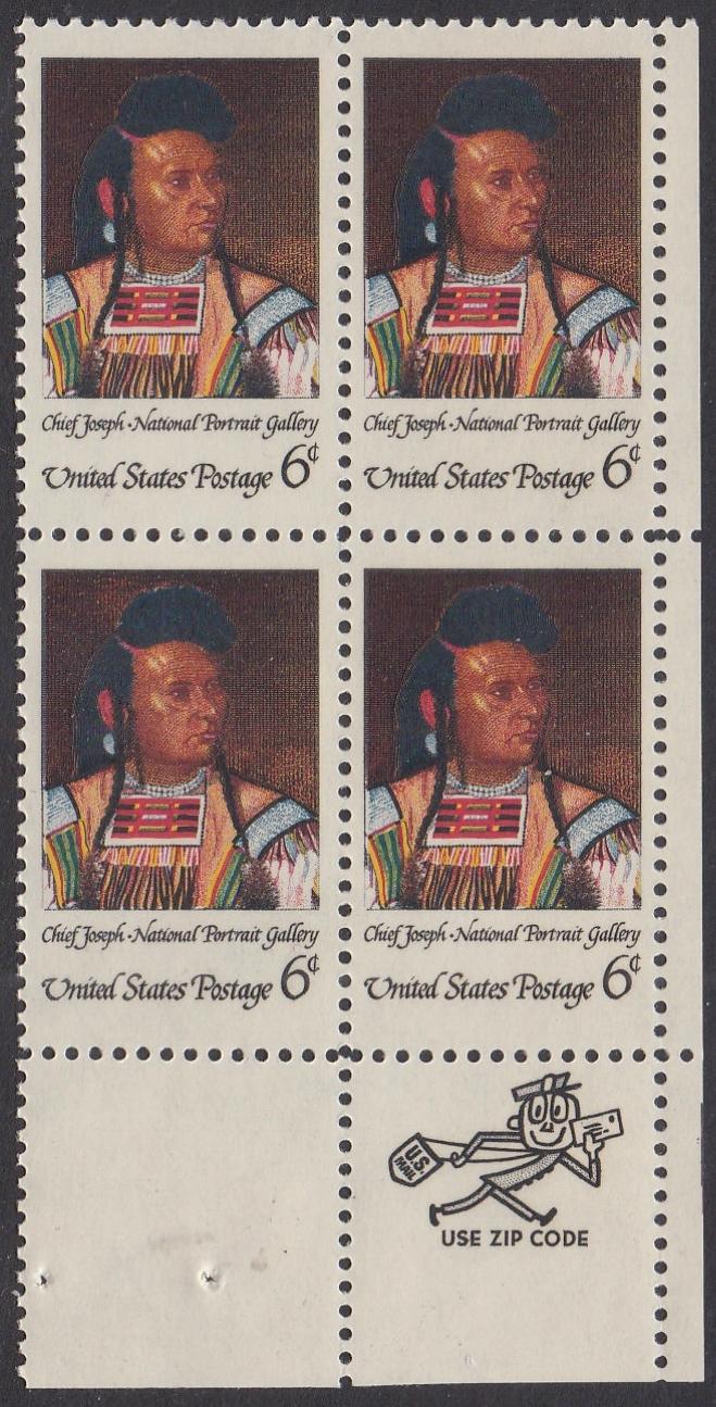# 1364 (1968) American Indian - Mr. Zip, BK/4, LR, MNH