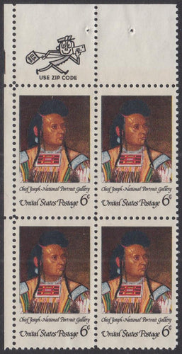 # 1364 (1968) American Indian - Mr. Zip, BK/4, UL, MNH