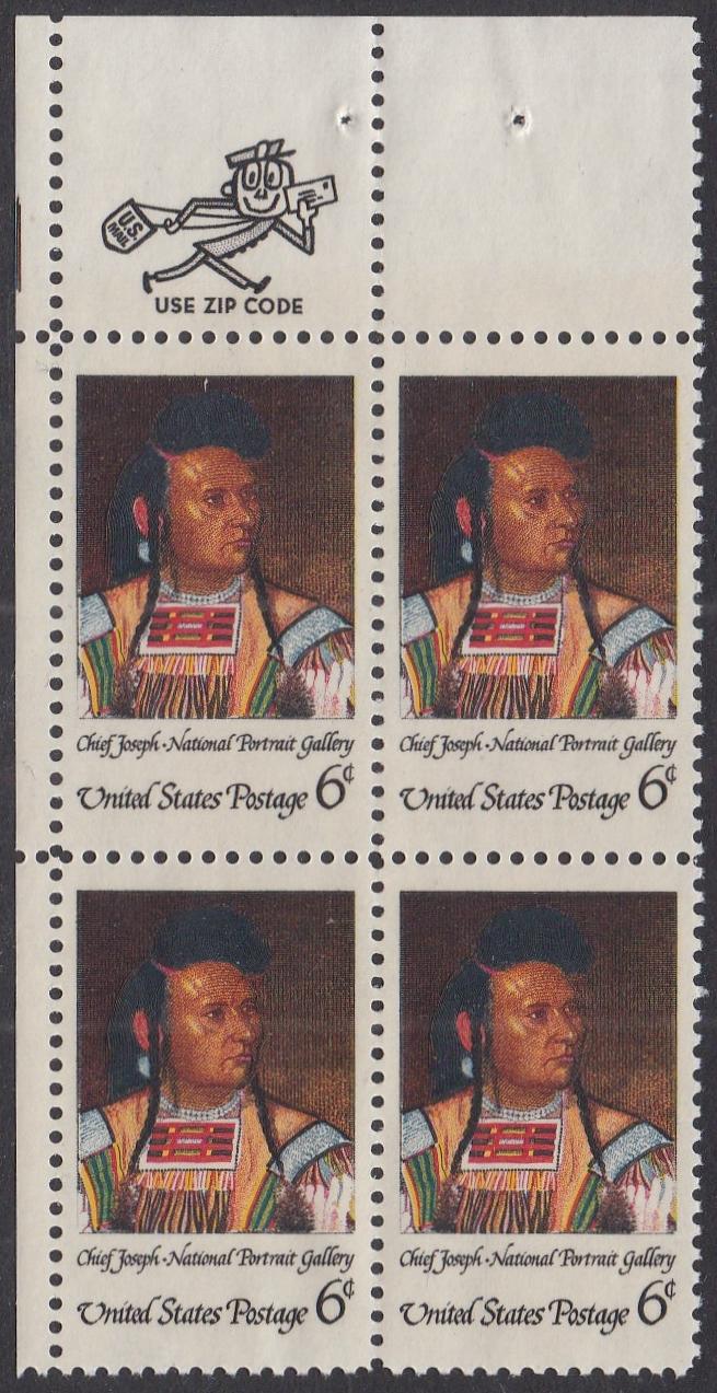 # 1364 (1968) American Indian - Mr. Zip, BK/4, UL, MNH