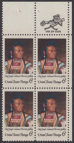 # 1364 (1968) American Indian - Mr. Zip, BK/4, UR, MNH
