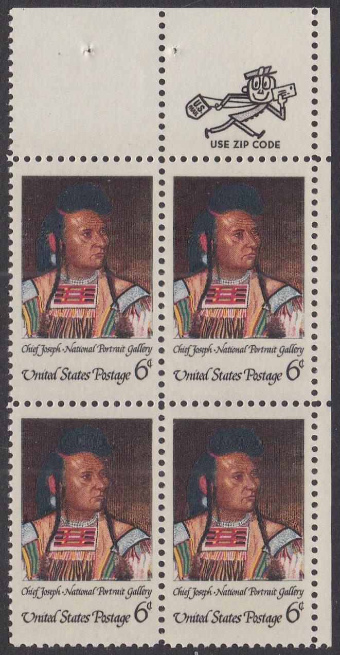 # 1364 (1968) American Indian - Mr. Zip, BK/4, UR, MNH