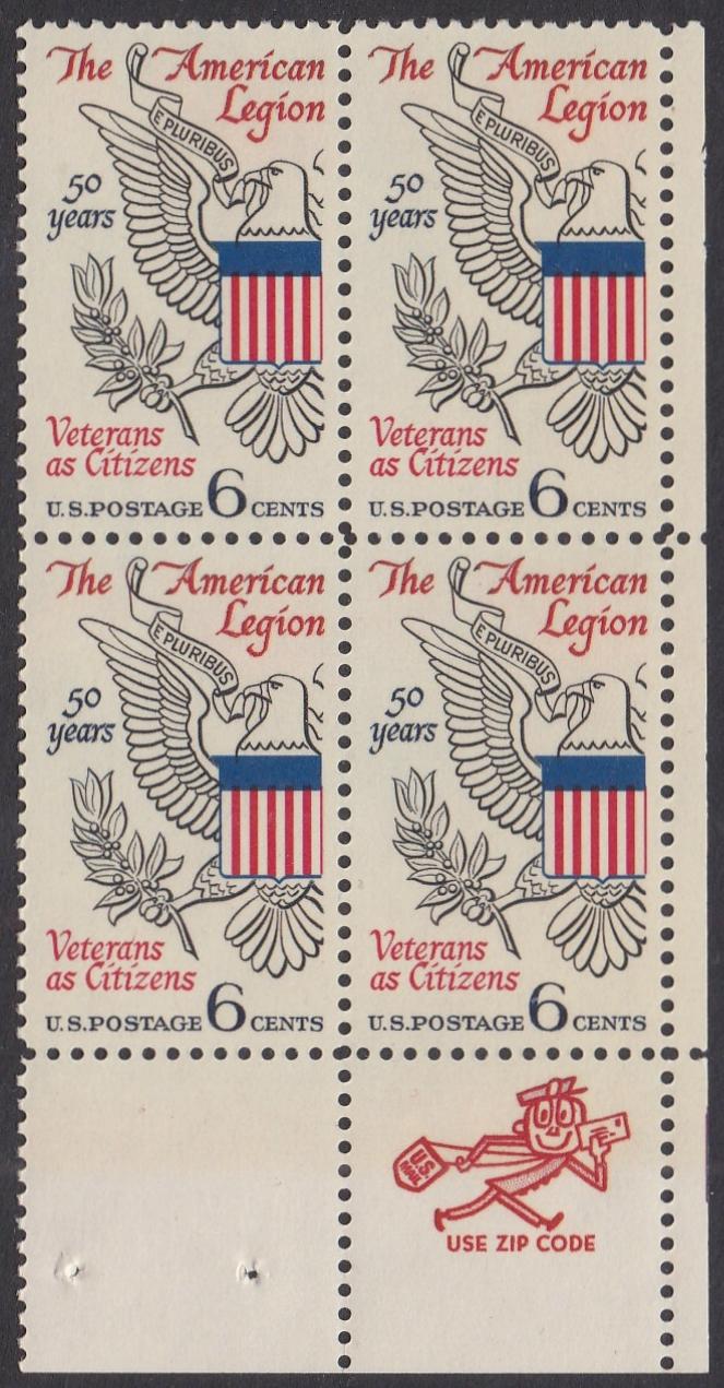 # 1369 (1969) American Legion - Mr. Zip, BK/4, LR, MNH