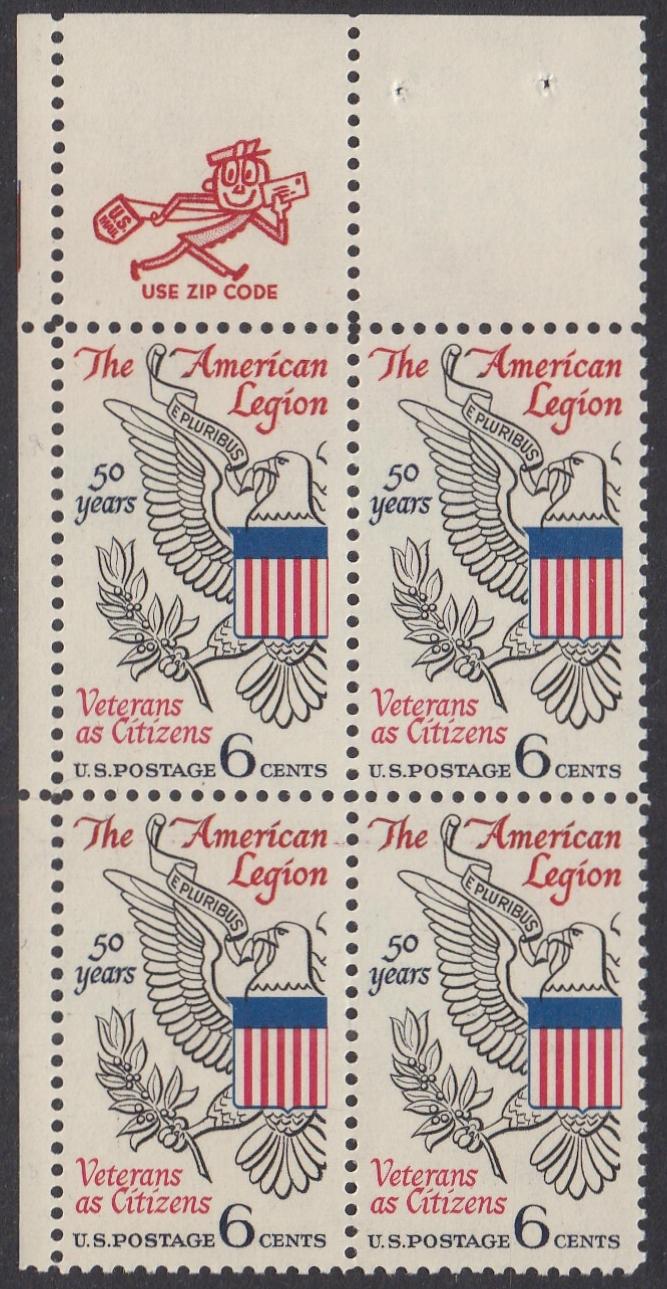 # 1369 (1969) American Legion - Mr. Zip, BK/4, UL, MNH