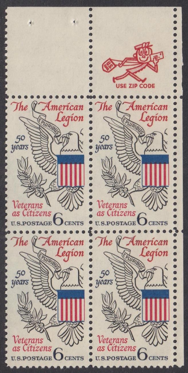 # 1369 (1969) American Legion - Mr. Zip, BK/4, UR, MNH