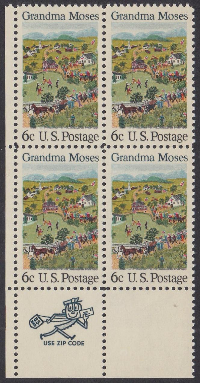 # 1370 (1969) Grandma Moses - Mr. Zip, BK/4, LL, MNH