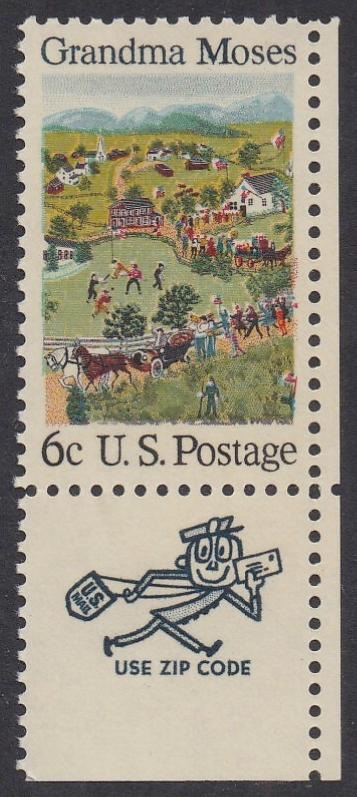 # 1370 (1969) Grandma Moses - Mr. Zip, Sgl, LR, MNH