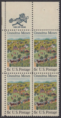 # 1370 (1969) Grandma Moses - Mr. Zip, BK/4, UL, MNH