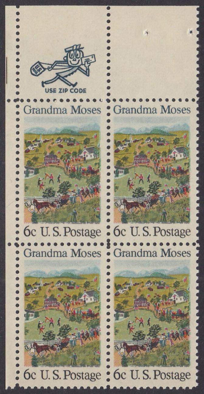 # 1370 (1969) Grandma Moses - Mr. Zip, BK/4, UL, MNH