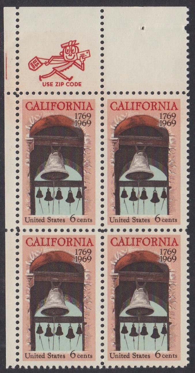 # 1373 (1969) California - Mr. Zip, BK/4, UL, MNH