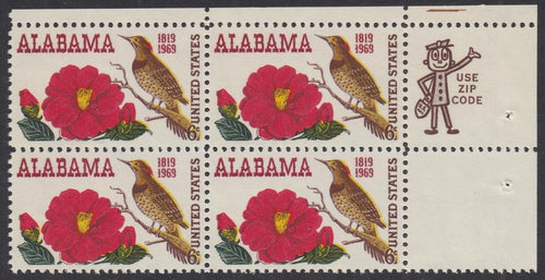 # 1375 (1969) Alabama - Mr. Zip, BK/4, UR, XF MNH