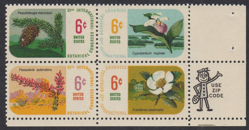 # 1376-79 (1969) Botanical Congress - Mr. Zip, BK/4, LR, XF MNH