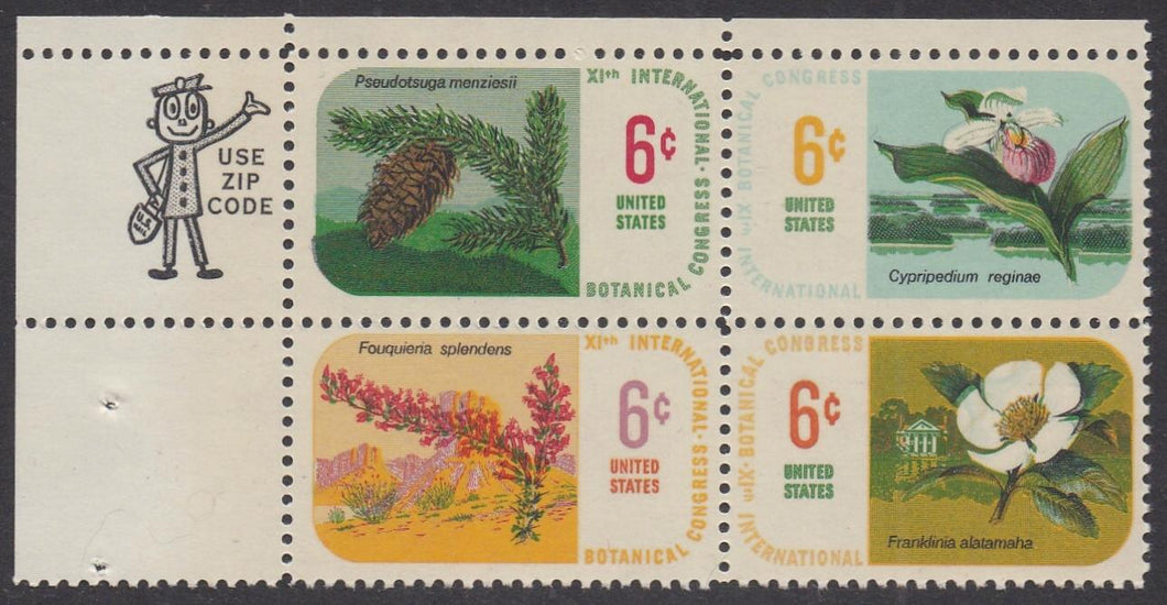 # 1376-79 (1969) Botanical Congress - Mr. Zip, BK/4, UL, MNH