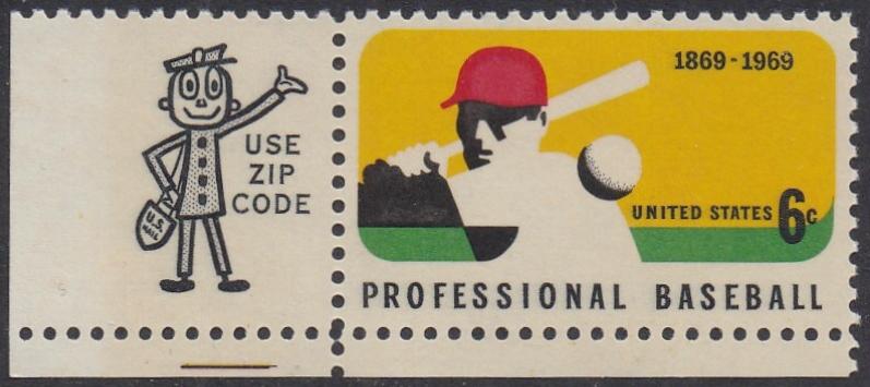 # 1381 (1969) Baseball - Mr. Zip, Sgl, LL, MNH