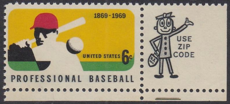 # 1381 (1969) Baseball - Mr. Zip, Sgl, LR, MNH
