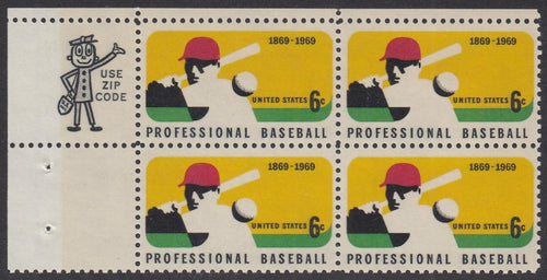 # 1381 (1969) Baseball - Mr. Zip, BK/4, UL, MNH