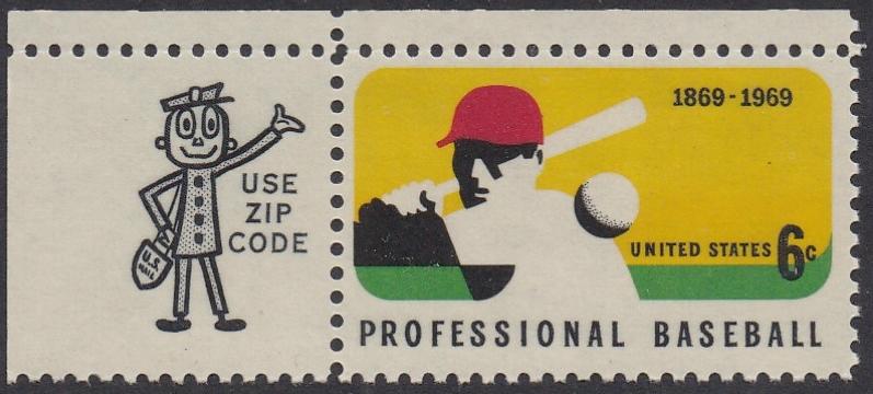 # 1381 (1969) Baseball - Mr. Zip, Sgl, UL, MNH