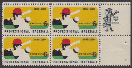 # 1381 (1969) Baseball - Mr. Zip, BK/4, UR, MNH