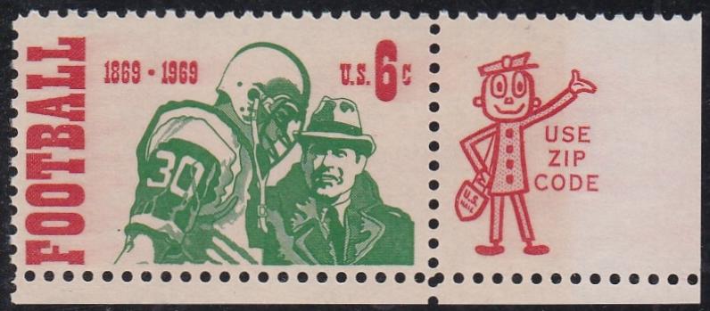 # 1382 (1969) Football - Mr. Zip, Sgl, LR, MNH