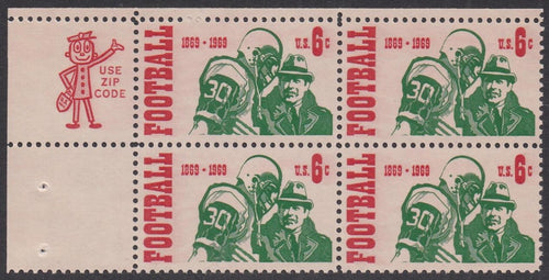 # 1382 (1969) Football - Mr. Zip, BK/4, UL, MNH
