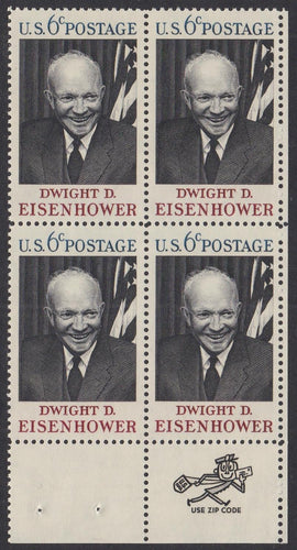 # 1383 (1969) Eisenhower - Mr. Zip, BK/4, LR, XF MNH