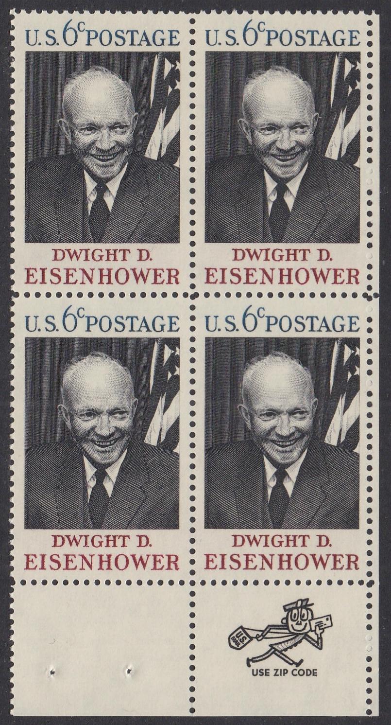 # 1383 (1969) Eisenhower - Mr. Zip, BK/4, LR, XF MNH