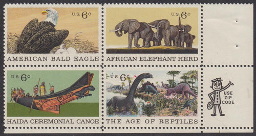 # 1387-90 (1970) Natural History - Mr. Zip, BK/4, LR, MNH