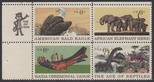 # 1387-90 (1970) Natural History - Mr. Zip, BK/4, UL, MNH