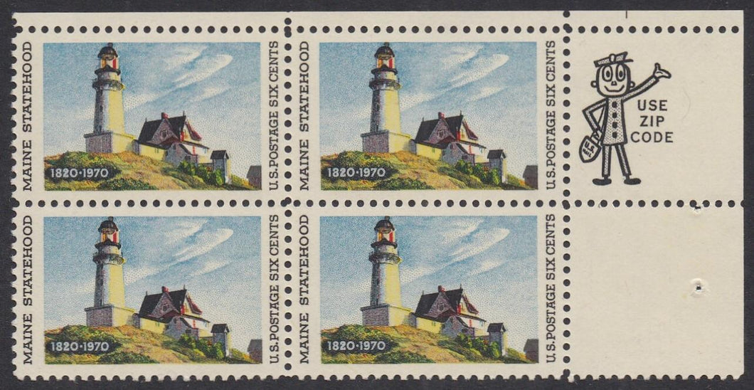 # 1391 (1970) Maine - Mr. Zip, BK/4, UR, XF MNH