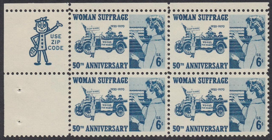 # 1406 (1970) Woman Suffrage - Mr. Zip, BK/4, UL, XF MNH