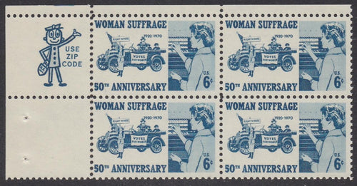 # 1406 (1970) Woman Suffrage - Mr. Zip, BK/4, UL, MNH