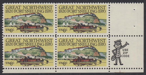# 1409 (1970) Fort Snelling - Mr. Zip, BK/4, LR, MNH